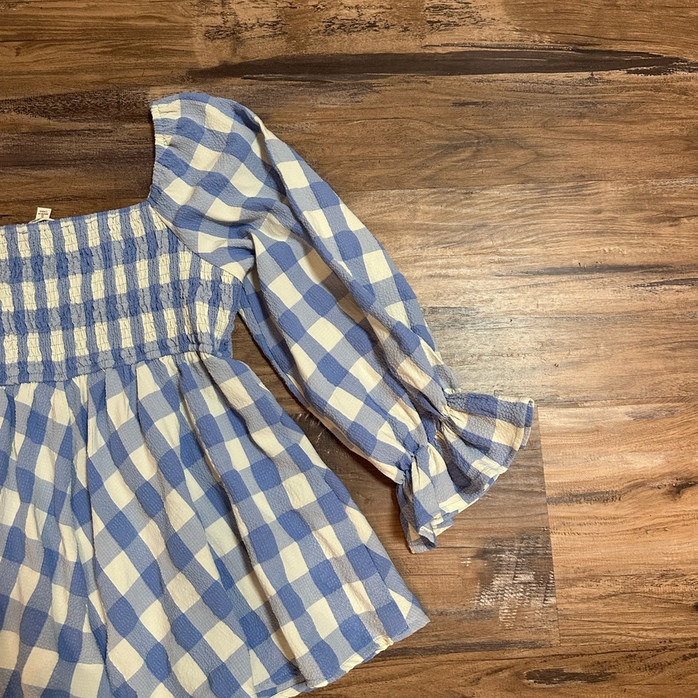 Entro Blue and White Gingham Square Neck Peplum Top - Picture 6 of 9